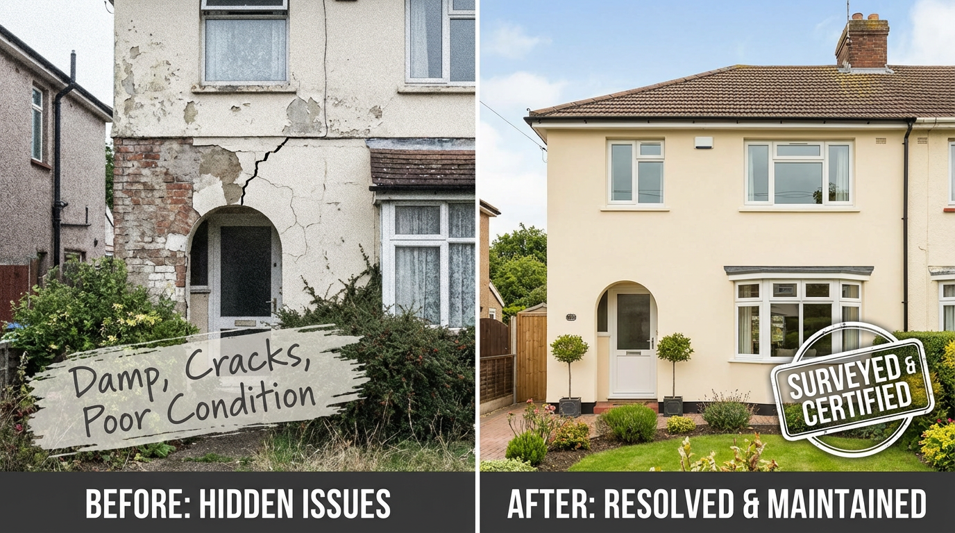 Residential properties in Dagenham East London requiring building surveys