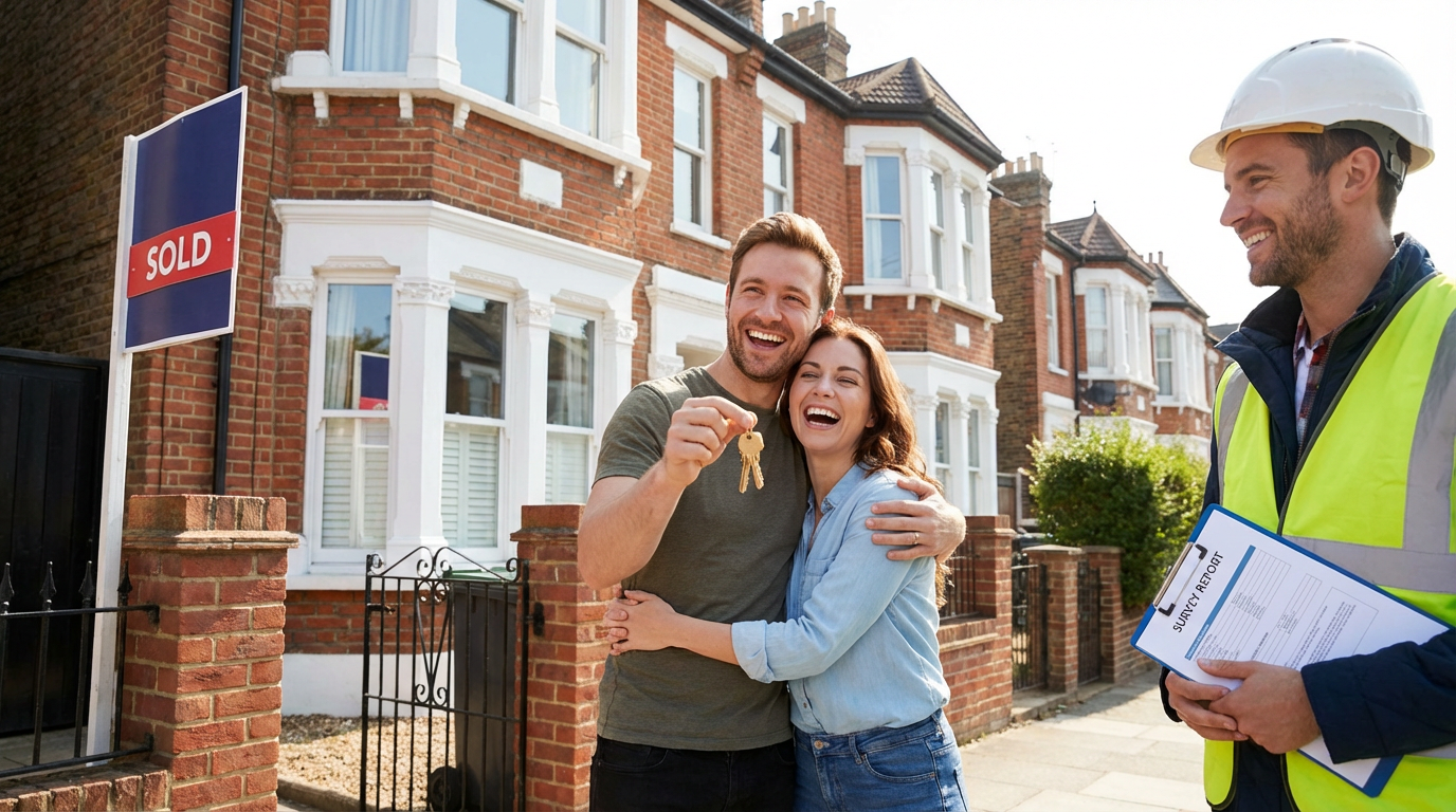 Property buyers with surveyor in Ilford East London