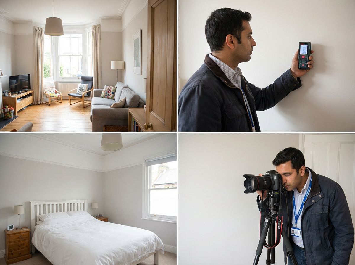 Property valuation survey being conducted in a family home in East London